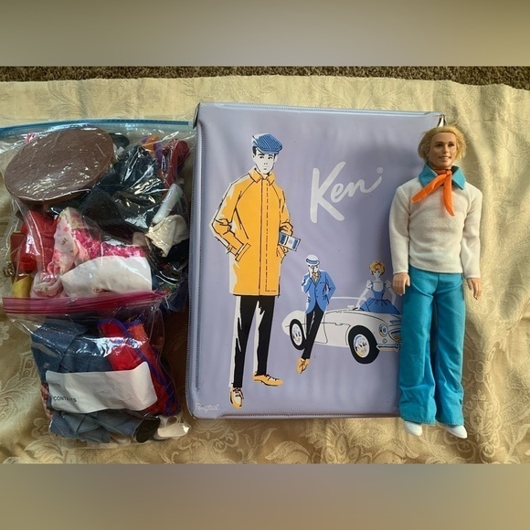 Vintage Mixed Lot of Barbie & Ken's Clothing and 1 Bendable Ken w/Ken Case